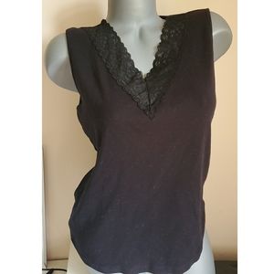 Laura Ashley Black Vneck Tank with Lace